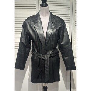 Vintage Avon Fashion Women's SZ M Black  Leather  Moto Chic Punk  Jacket W/Belt